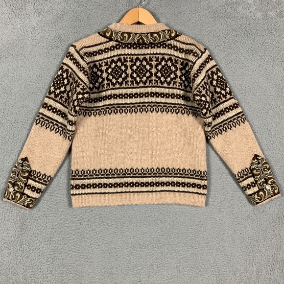 Nordstrikk Cardigan Womens 42 Mens 48 Tan Brown Fair Isle Wool Clasp Norway VTG - Picture 4 of 8